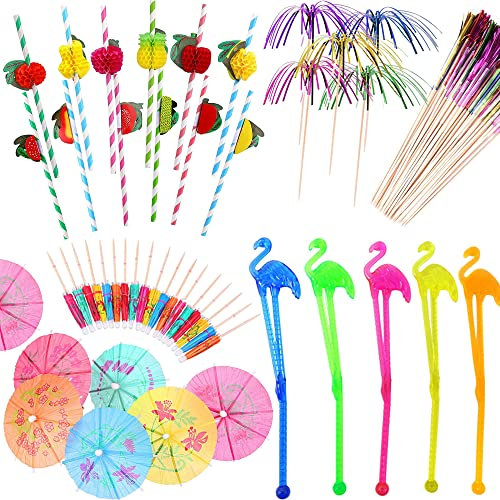 220 Pcs Décorations de Fête de Cocktail Agitateurs à Cocktail de Flamingo Pailles Bâtons de Parapluie en Papier Flamant Bâtons de Swizzle Bâtonnets Feux d'artifice pour Cocktail, Boissons, Fruits