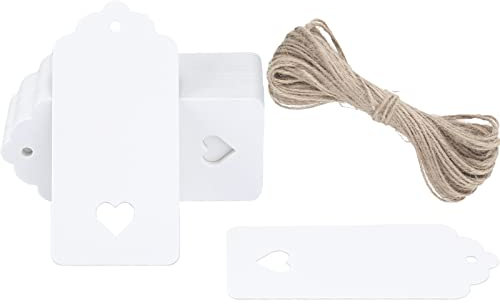 G2PLUS 50stk Geschenk Anhänger Weiß, 4.5x9.5CM Kraftpapier Etiketten Tags, 300g/m² Geschenkanhänger Etiketten Herz mit Schnur für Hochzeit Geschenke zum Basteln