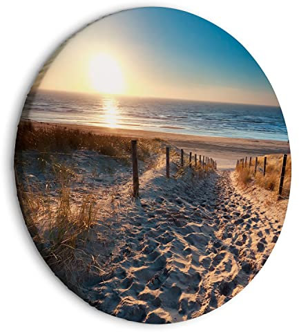 murando - runde Bilder Strand Meer 40x40 cm Leinwandbild 1 tlg Kunstdruck modern Wandbilder XXL Wanddekoration Design Wand Bild Landschaft Natur Sonnenuntergang Weg c-B-10045-bc-a