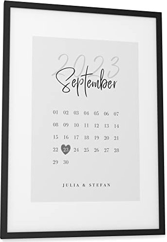 Papierschmiede® Personalisierter Kalender mit Namen | DIN A3 (30x42 cm) Bilderrahmen wählbar | Poster Geschenke fertig gerahmt, Personalisiertes Bild Geschenk Jahrestag Hochzeit „Wedding Calendar“
