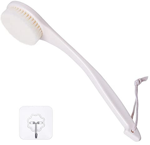 ROLIZOE Duschbürste mit Borsten mittlerer Härte, Rückenbürste mit langem Griff, Peeling-Körperwäscher, Trockenbürsten, Badebürste, Nassbürste, Kunststoff-Cremeweiß