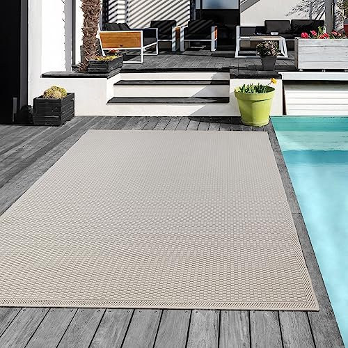 Mia´s Teppiche Tulsa - Outdoor-Teppich für Terrasse und Balkon - Wetterfest, UV-Beständig, Wasserabweisend, Pflegeleicht, Robust und Strapazierfähig, Creme, 80 x 150 cm