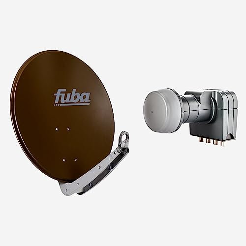 Fuba Sat Anlage 4 Teilnehmer | Satellitenschüssel Komplettset - DAA 650 B Sat-Schüssel 60x65cm Alu braun + Fuba DEK 417 Quad LNB 4 Teilnehmer (DVB-S2, HDTV, UHD 4K/8K, 3D) mit LTE-Störfilter
