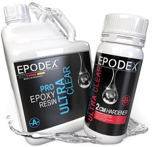 EPODEX Epoxidharz Set PRO | Kristallklares Epoxy Resin für Gießhöhen bis 2cm | Gießharz Set ohne oder mit Farbstoffen | Resin-Kunst (Art Resin), Doming, Schmuck, kleine Form- und Gussteile