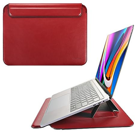 DOOHALO 13 Inch Laptop Sleeve for Macbook,Leather Protect Case,Water-resistant Case,Compact Design with Invisible Stand(Wine Red)