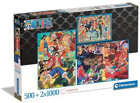 Clementoni One Piece Film Red Puzzle 2x1000Teile + 500 Teile - Legespiel für Manga & Anime Fans - Für Erwachsene und Kinder ab 9 Jahren, 80689