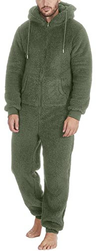Jumpsuit Herren Winter Lang Pyjama Winter Warm PlüSch Overall Schlafoverall Reißverschluss Teddy Fleece Einteiler Onesie Schlafanzug Erhältlich In Big 5XL