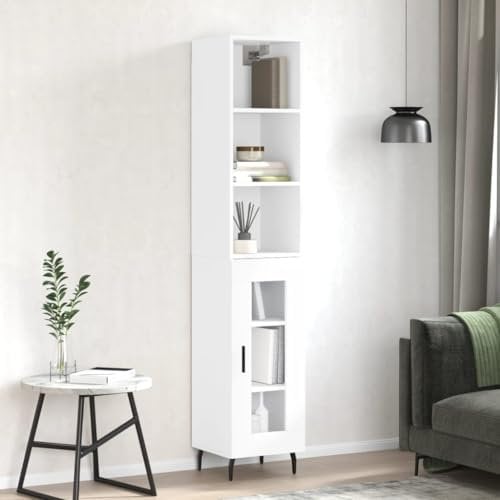 CIADAZ Highboard Hochglanz-Weiß 34,5x34x180 cm Holzwerkstoff, Sideboard Wohnzimmer, Schlafzimmer Kommode, Bücherschrank, Wohnzimmerschrank, Hochschrank, Wohnschrank - 3189911