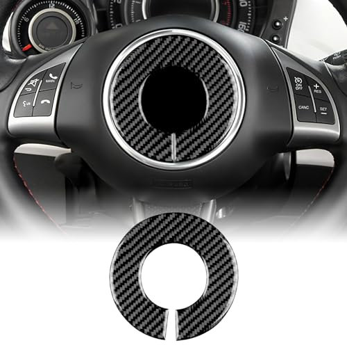 KUNGKIC Per Fiat 500 2008–2015 Abarth 595 2012–2015 coprivolante adesivo volante centrale anello in fibra di carbonio adesivo decorativo per interni regalo (Nero)