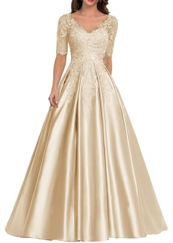 Sincemeet Robe Mère de La Mariée Cérémonie Robe de Soirée Formelle en Satin à col en V Robe de Bal Longue Trapèze