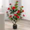 TANGZON 3FT/95CM Artificial Camellia Tree, 1/2 Pack Faux Blooming Floral Plant with 24 Flowers, 186 Green Leaves & Pebble Pot, Indoor Outdoor Decorative Fake Potted Camellia Plant (Red, 1 Pack)