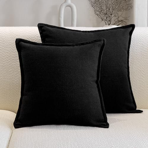 DASOIN Kissenbezug Baumwolle 2er Set Boho Zierkissenbezüge Wohnzimmer Deko Kissenhülle für Sofa Couchkissen Bezug 40x40cm Schwarz