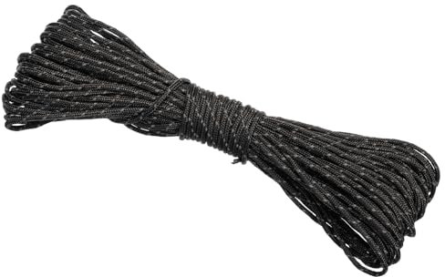 PATIKIL 65 Piedi Cordino Riflettente da Campeggio in Paracord, 2mm Corda Tirante Tenda Corda in Nylon Paracord per Tende Teli Escursioni, Nero (20M)