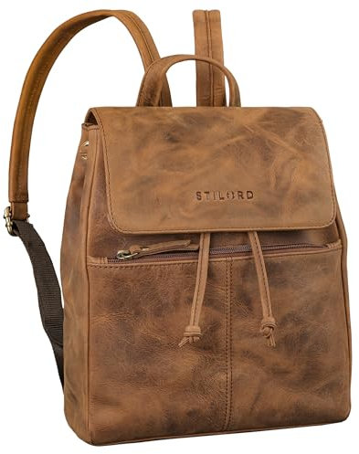 STILORD 'Jette' Kleiner Damen Rucksack Elegant Cityrucksack Echtleder Tagesrucksack Vintage Frauen Lederrucksack schicker Damenrucksack, Farbe:sepia - braun
