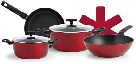 H&H Ecoflame, Batteria Pentole 7 Pezzi, in Alluminio Riciclato con Rivestimento in Antiaderente a Nido d'ape