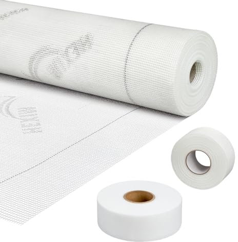 HEXIM Trockenbau, 50m Armierungsgewebe 160g/m², selbstklebendes Gewebeband 50mm, Fugendeckstreifen 50mm - Renovieruen & Sanieren mit Gewebebändern (Fugendeckstreifen 50mm x 50m - 24 Rollen)