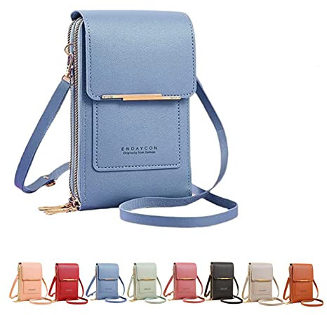 rackbone Sac Bandoulière Femme Pochette Téléphone Portable Avec Fenêtre Pour Écran Tactile Et Pince à Une Épaule - Petit Sac à Main (Blue, A)