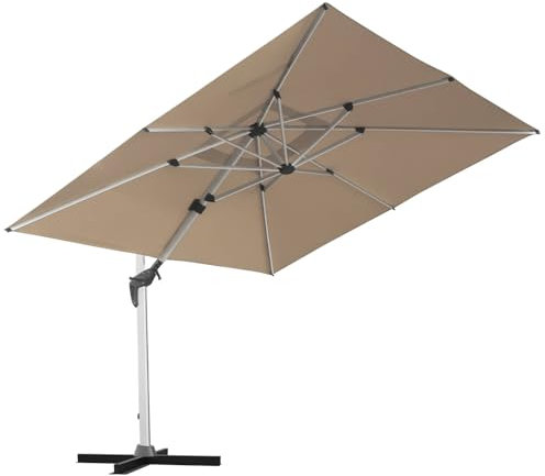 anndora Aluminium Ampelschirm 300 x 400 cm mit Kurbelsystem - Drehbar, Neigbar, Kippbar - Marktschirm, Gartenschirm - Farbe Dark Natural