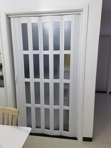 Room Divider Sliding Door White, Frosted Clear Accordion Folding Door with Handle For Doorway, Gamer Room and Living Room, Single Interior Barn Door Hardware Kit ( Color : WxH , Size : 62x80in(161x203