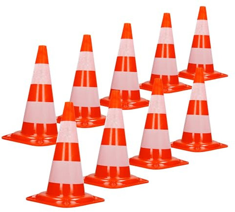 ECD Germany 9X Cônes Signalisation Pylône, 47cm, PVC Solide, Orange/Blanc, Triangle de Circulation, Marqueur Attention Sécurité, avec 2 Bandes Réfléchissantes, Pylone Cône Avertissement de Parking
