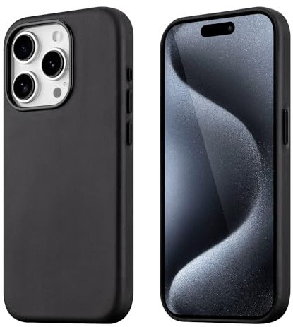 maogoam for iPhone 15 Pro Max Case Leather, Genuine Crazy Horse Leather Case for iPhone 15 Pro Max,Compatible with MagSafe, Indiana-Jones Style, Black