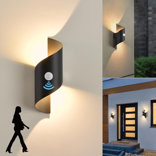 LED Wandleuchte Innen/Außen mit Bewegungsmelder,10W Außenleuchte Wandlampe,IP65 wasserdichte lampe Wand 3000K Warmweiß Wandbeleuchtung,Modern Up Down Dekorative Wandlichter für Garten,Balkon schwarz