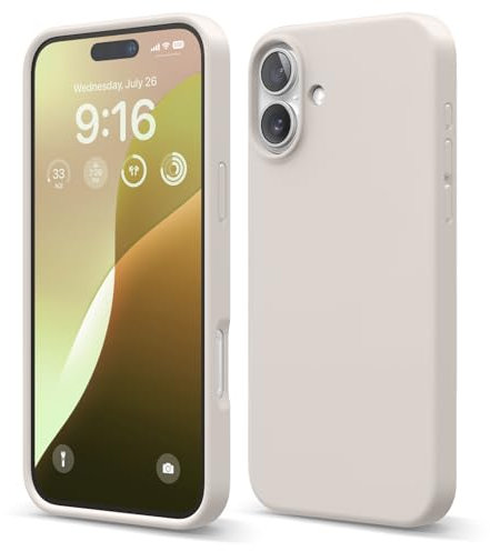 elago Compatible with iPhone 16 Plus Case, Premium Liquid Silicone Case, Full Body Protective Cover, Shockproof, Slim Phone Case, Anti-Scratch Soft Microfiber Lining, 6.7 inch (Stone)