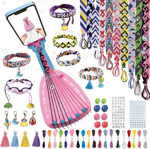ASTNIC Friendship Bracelet Making kit, Arts and Crafts Birthday Gifts for Girls, DIY Bracelet Making Kit Phone Holder Braiding Maker with 35 Bundles 20 Colors Thread, Stickers Travel Activity Set