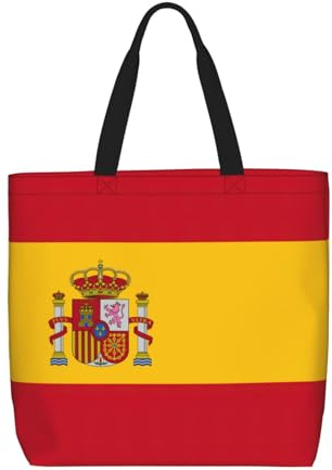LimPac Tragetasche mit spanischer Flagge, Reißverschluss, lässige Handtasche, große Kapazität, Schultertasche, leicht, für Damen, Schwarz, Einheitsgröße