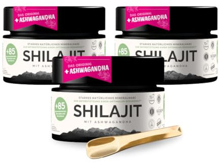 VitalizeNature – Original Himalaya Shilajit Harz 3×30g mit Ashwagandha – 500 mg Shilajit Resin + 100 mg Ashwagandha pro Tagesdosis