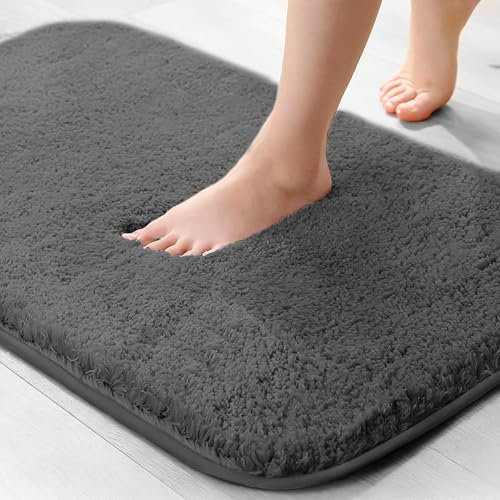 wyewye Mikrofaser-Badematte, 2 cm, super dicker Badteppich, super saugfähig, 40 x 60 cm, Dunkelgrau