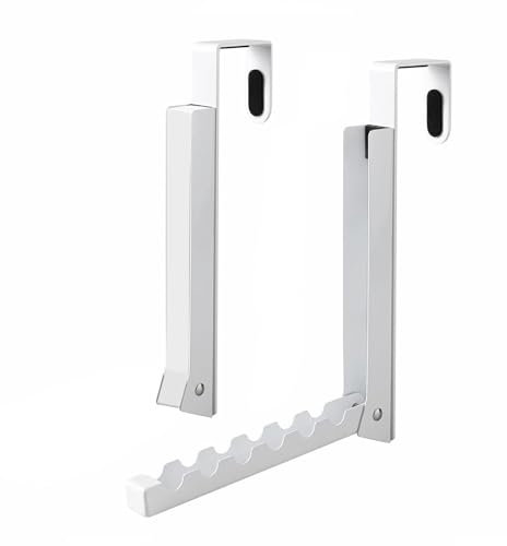 AUSTUFF 2 Pcs Over Door Hook Hanger for Clothes, Foldable Over Door Rack with 6 Notches, Over The Door Drying Rack for Hanging Clothes, Towels and Hats
