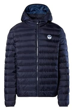 NORTH SAILS Giacca Skye Piumino Uomo con Cappuccio Staccabile Realizzato in micro-ripstop riciclato Imbottitura REPREVE (IT, Testo, L, Regular, Regular, Blu Navy)