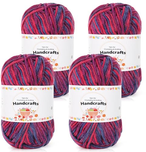 Aeelike 200g(4x50g) Wolle mit Farbverlauf zum Häkeln Handstrickgarn, 5Ply Baumwolle zum Stricken Häkelgarn, Weich Acryl-Strickgarn Bunte, Acrylwolle Baumwollgarn für Häkeln und Kunsthandwerk, Rot Blau