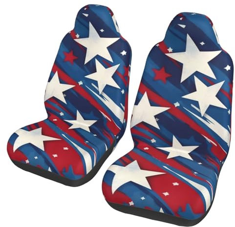 Mexpekil Autositzbezüge, 2 Stück, rot, blau, Sterne, Autositzschutz, vollständiger Sitzbezug, universelles Auto-Innenzubehör für Männer und Frauen