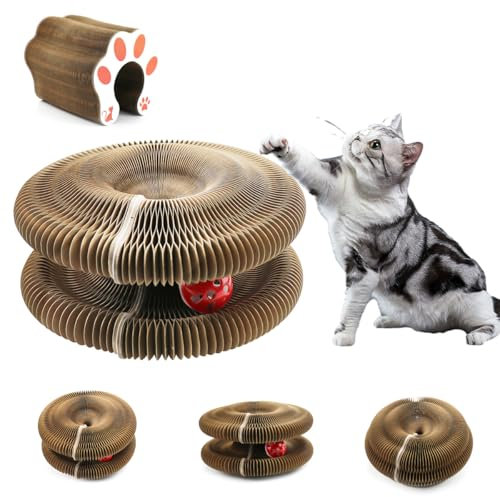 Magic Organ Cat Scratch Board with Cat Balls with Bells, Cat Scratching Board Interactive Cat Toy for Indoor Cats Foldable Cat Ball Toy Scratch Pad Cat Scratcher