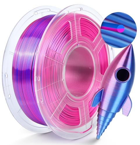 TECBEARS Silk PLA Filament 1.75MM, Dual Color PLA+ Silk Filament 1 kg/Spule, 360° Farbwechsel 3D Drucker Filament, Maßgenauigkeit +/-0.02mm, Seidentexturen Prächtige Farbe Rot+Blau