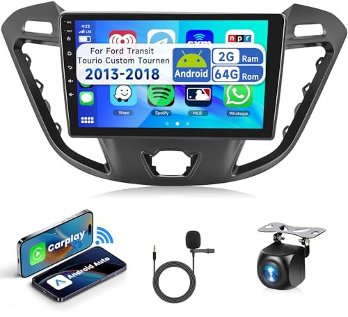 2G&64G 9 Android Autoradio Für Ford Transit Custom Tourneo 2013-2018 mit Wireless Carplay Android Auto,Touchscreen Bluetooth HiFi/RDS/FM Radio + WiFi Navi/AHD Rückfahrkamera/CANBUS