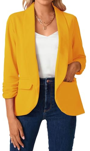 MINTLIMIT Women's Long Sleeve Blazer Open Front Jacket Suit Plain Work Office Tops Coat Outerwear (Yellow #2 M)