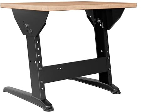 KESSLER PRO Höhenverstellbarer Schreibtisch 69,5x50 cm für eine Person - Bürotisch mit Metallrahmen und Spanplatte - für Büro und Werkstatt, Rahmen Weiß und Buche Platte