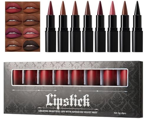 Lipstick, Lipliner, Stift, 8 vibrierende Farben, Smudge-Proof Makeup Set, multifunktional, hochpigmentiert, für Damen, Reisen, Alltag, 3 g Each, 5,9 cm