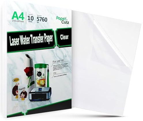 Papercutz Waterslide Decal Paper Laser Clear (10 Sheets) A4, Premium Water Transfer Paper, Printable Water Slide Decals for Ceramics, Models, Glass, Mugs, for Laser Printer