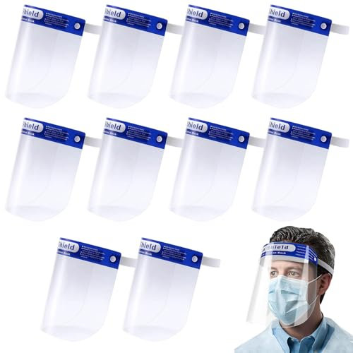 Doukesh Visera Protectora Profesional Antivaho Pantalla Protección Facial Transparente Face Shield Protector Facial de Seguridad Ajustable Reutilizable para Mujeres y Hombres (M, unidad, 10)