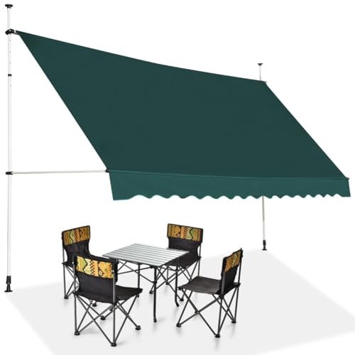 HOMASIS Tende da Sole per Esterno Estensibili, Protezione Solare Regolabile in Altezza, Tenda da Balcone senza Foratura, Tendalino Parasole con Manovella (Verde, 4 M)