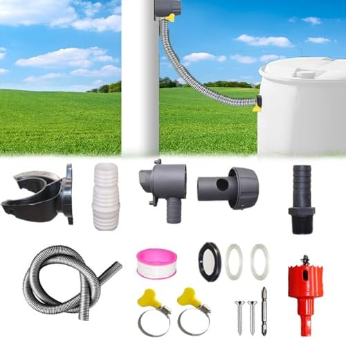 Regenwassersammler für Fallrohre 70-110mm, Fallrohr Regensammler mit Schlauch und Verstellbares Ventil,Regentonnen Anschluss Verbinder Set mit Montagezubehör für Dächer bis 85-90 m²