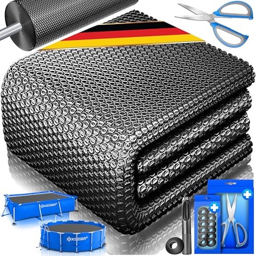 KESSER® Lona solar para piscina de 400 µm, cubierta solar redonda de 244 cm, cubierta solar flexible que se puede cortar, lona para piscina para calentar el agua, cubierta solar con tijeras, pinzas