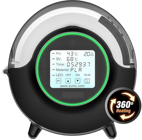 Secador Filamento 3D, Caja secadora con ventilador, caja seca de filamento 3D mejorada, 82mm MAX70℃, pantalla de humedad de calefacción de 360 ​​°, pantalla táctil LED, configuración de tiempo(Nero)