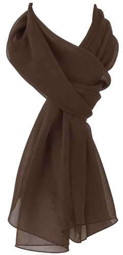 World of Shawls Chiffon Scarves Wraps for Wedding Party Special Occasions Women Plain Neck Scarf Soft Headwrap Girls Headscarf Sheer Wrap 45 x 160 Cm (Brown)