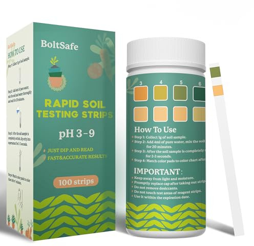 BoltSafe Soil pH Test Strips 3–9 (100 Strips) – Rapid Soil Testing Kit for Garden, Lawn, Compost, All Plants – Accurate pH Level Tester for Gardeners, Farmers & Growers