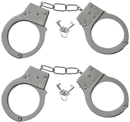 OIXYEY 2 Stücke Handschellen, Handschellen Schlüssel, Für Polizei Kostüm, Verbrecher, Sträfling, Motto Party, Karneval (B)